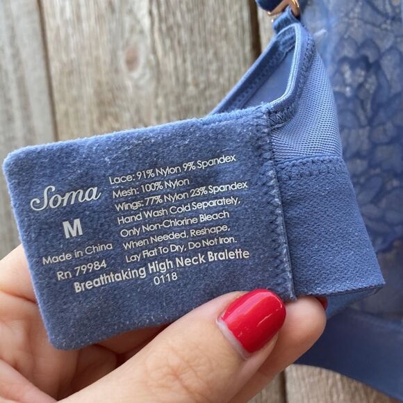 Soma Breathtaking High Neck Lace Bralette in Stone Blue - Picture 5 of 6